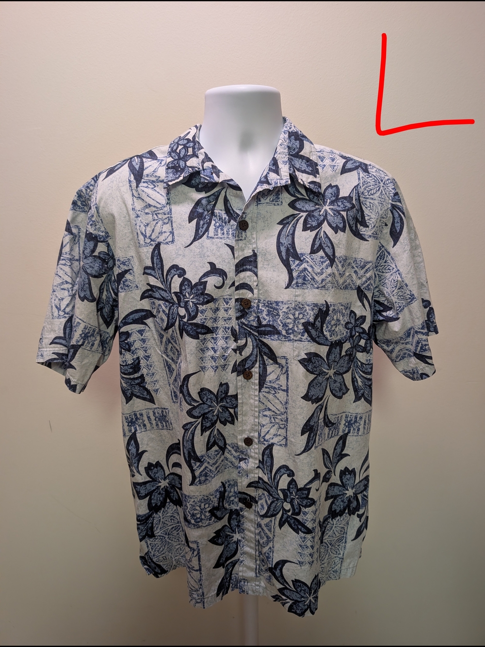 Men's Short-Sleeve Hawaiian Button-Down Shirt - Blue Floral on White